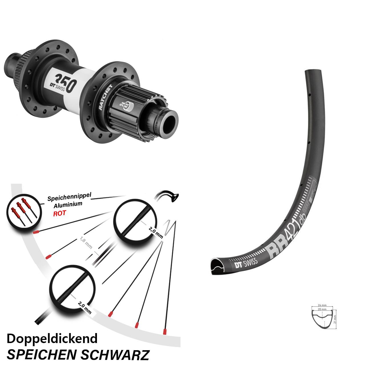 Disc Laufrad 12x142 28 Zoll DT Swiss RR 421-350 Ratchet 36 Shimano Micro Spline