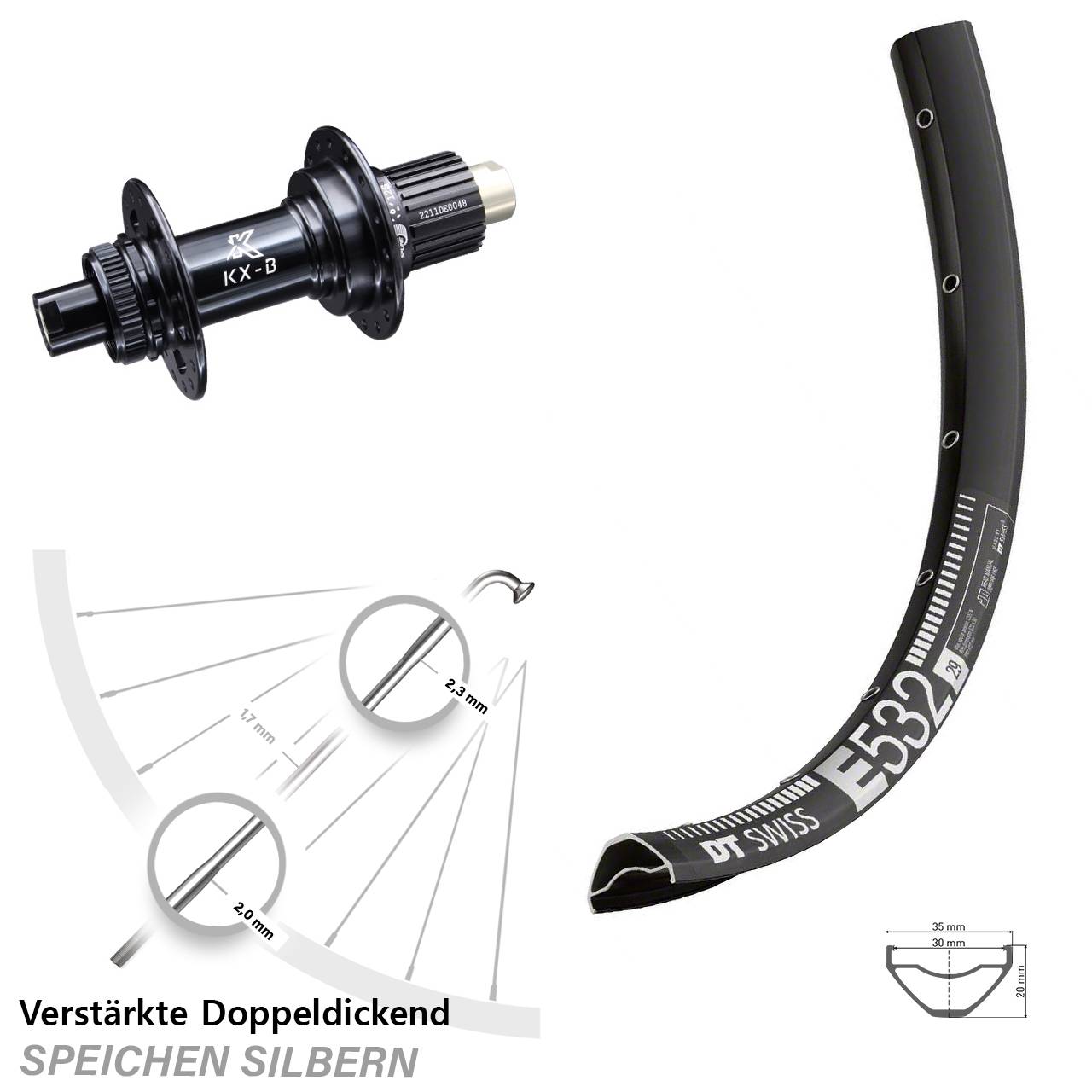 DT Swiss E 532 Hinterrad 29 Zoll KX-B Boost 12x148 mm Centerlock Micro Spline