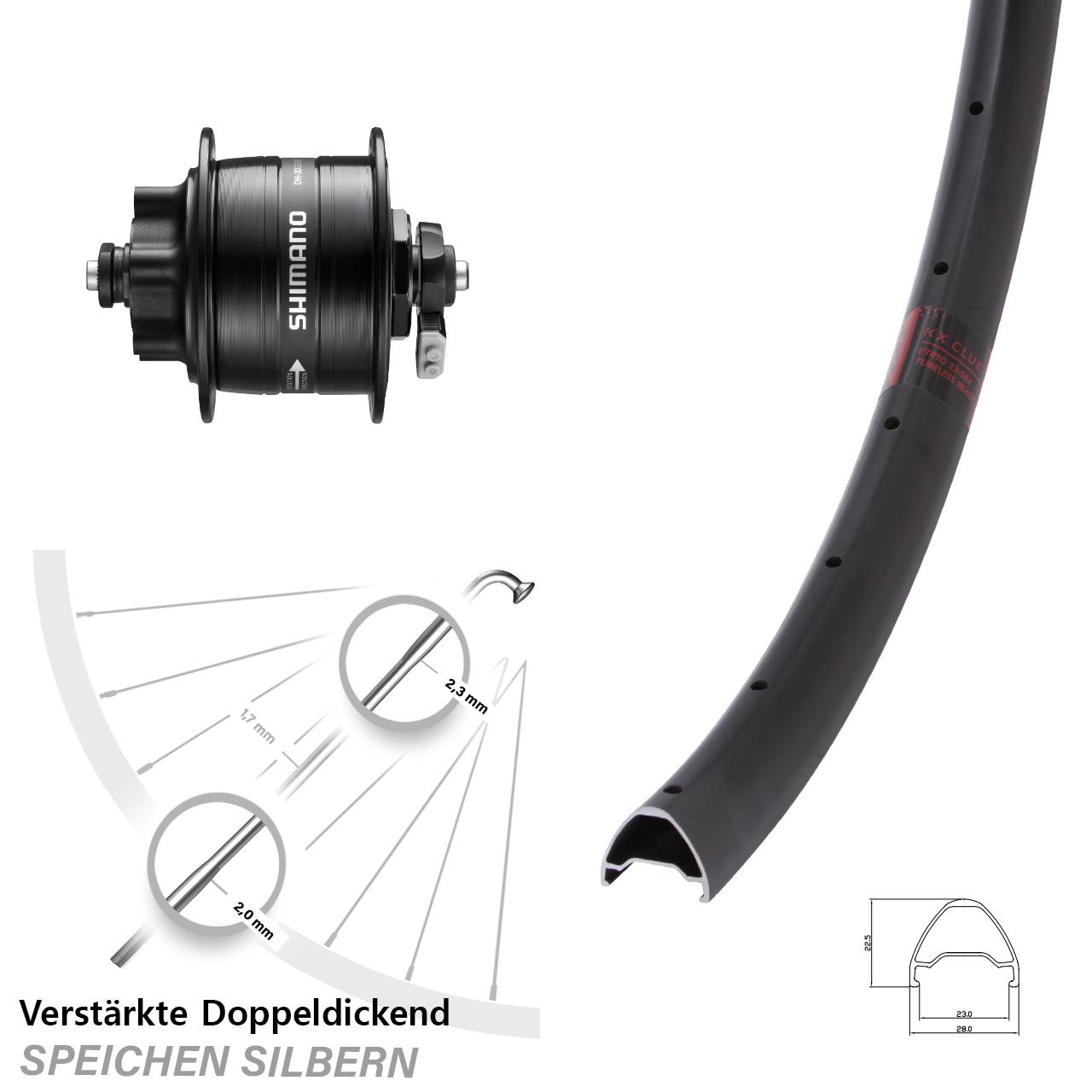 26 Zoll KX Clue Shimano DH-3D32 6-Loch Nabendynamovorderrad QR