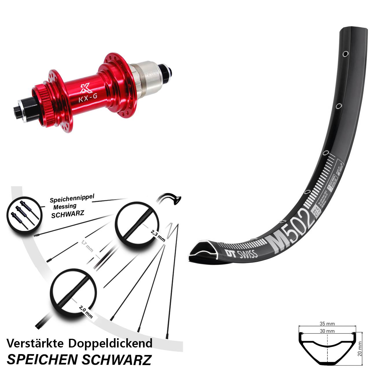 DT Swiss M502 KX-G rot 29 Zoll Disc Hinterrad für Schnellspanner SRAM XDR
