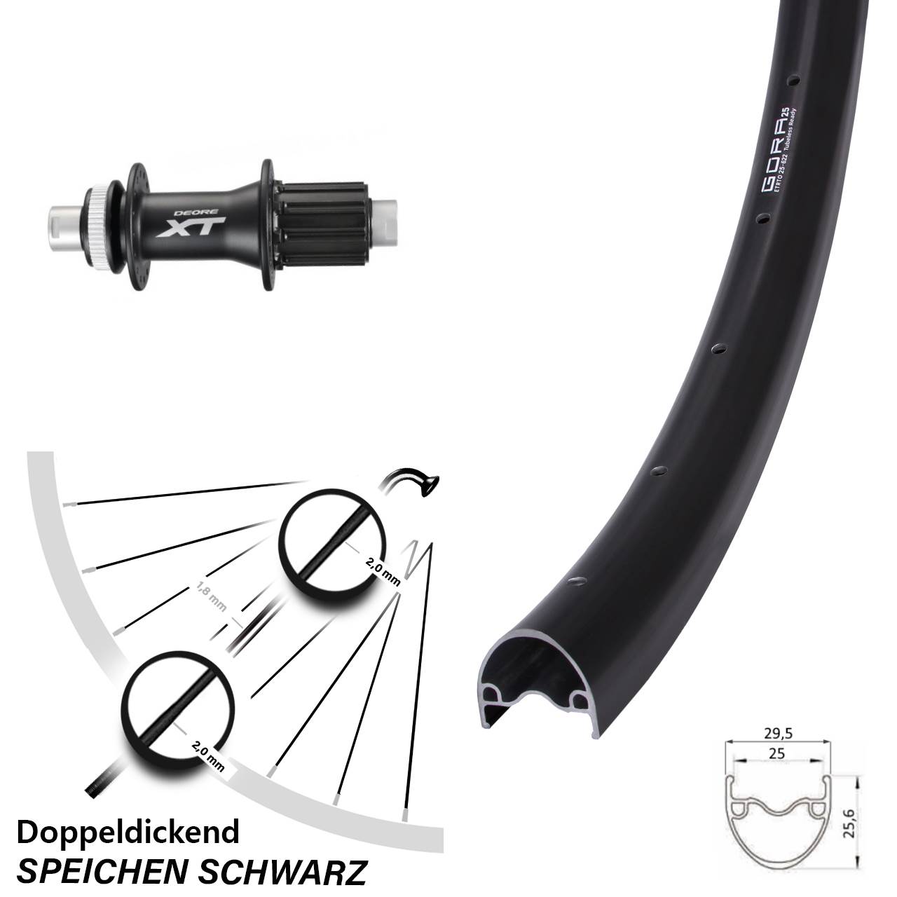 Centerlock Hinterrad 12x142 29 Zoll Gora 25 Shimano XT 8-11 fach HG