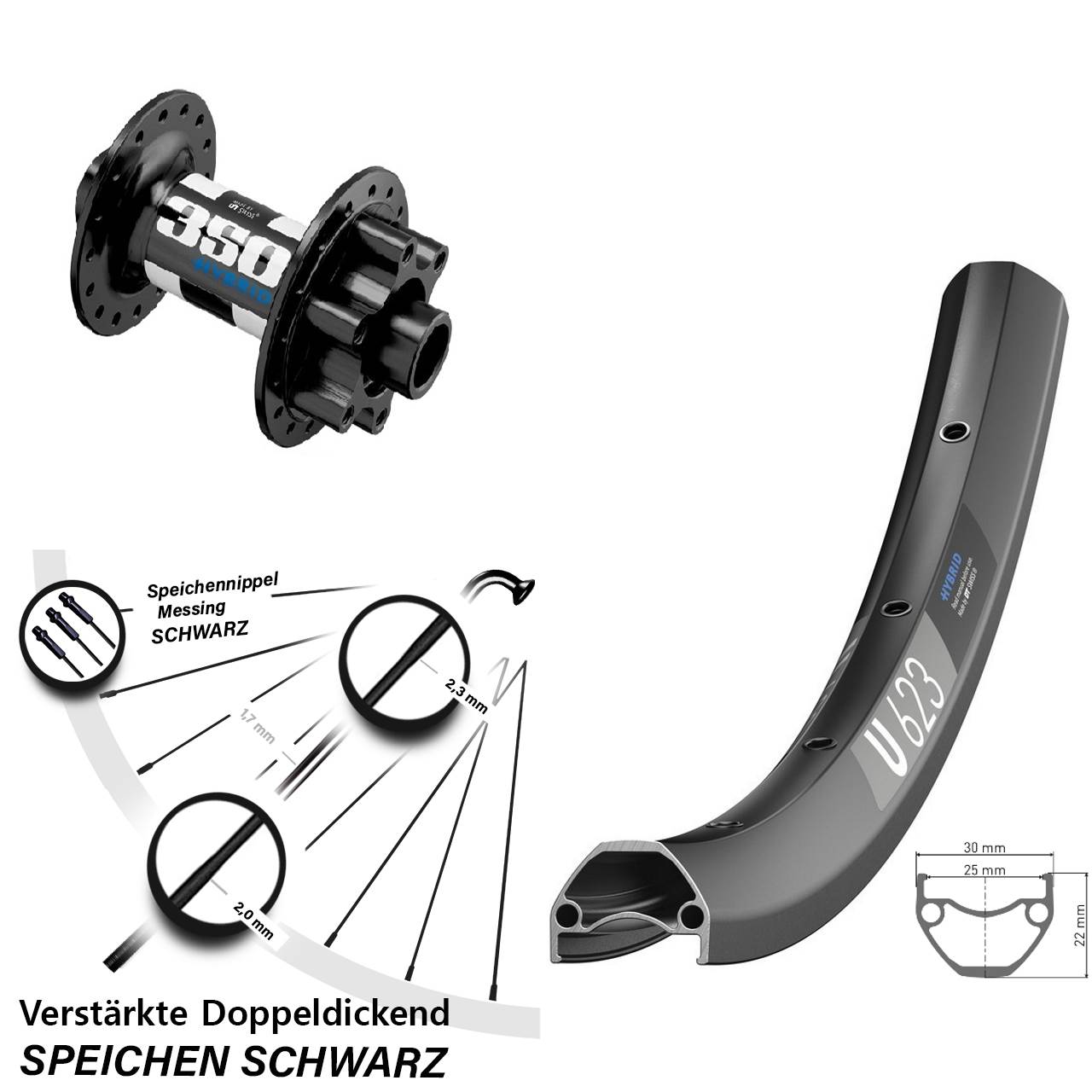 29 Zoll DT Swiss U623-350 Hybrid Vorderrad 6-Loch 15x110 Boost