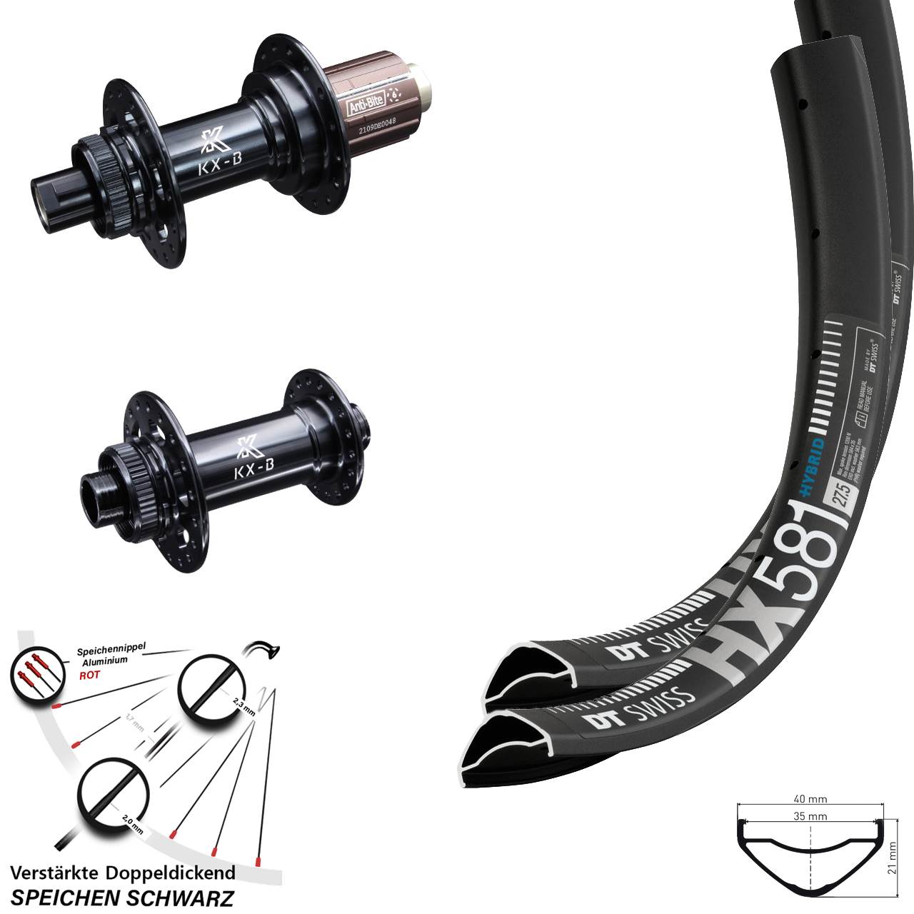 Laufradsatz Centerlock 27,5 Zoll DT Swiss HX581 KX-B 8-12 fach HG 15x110 12x148