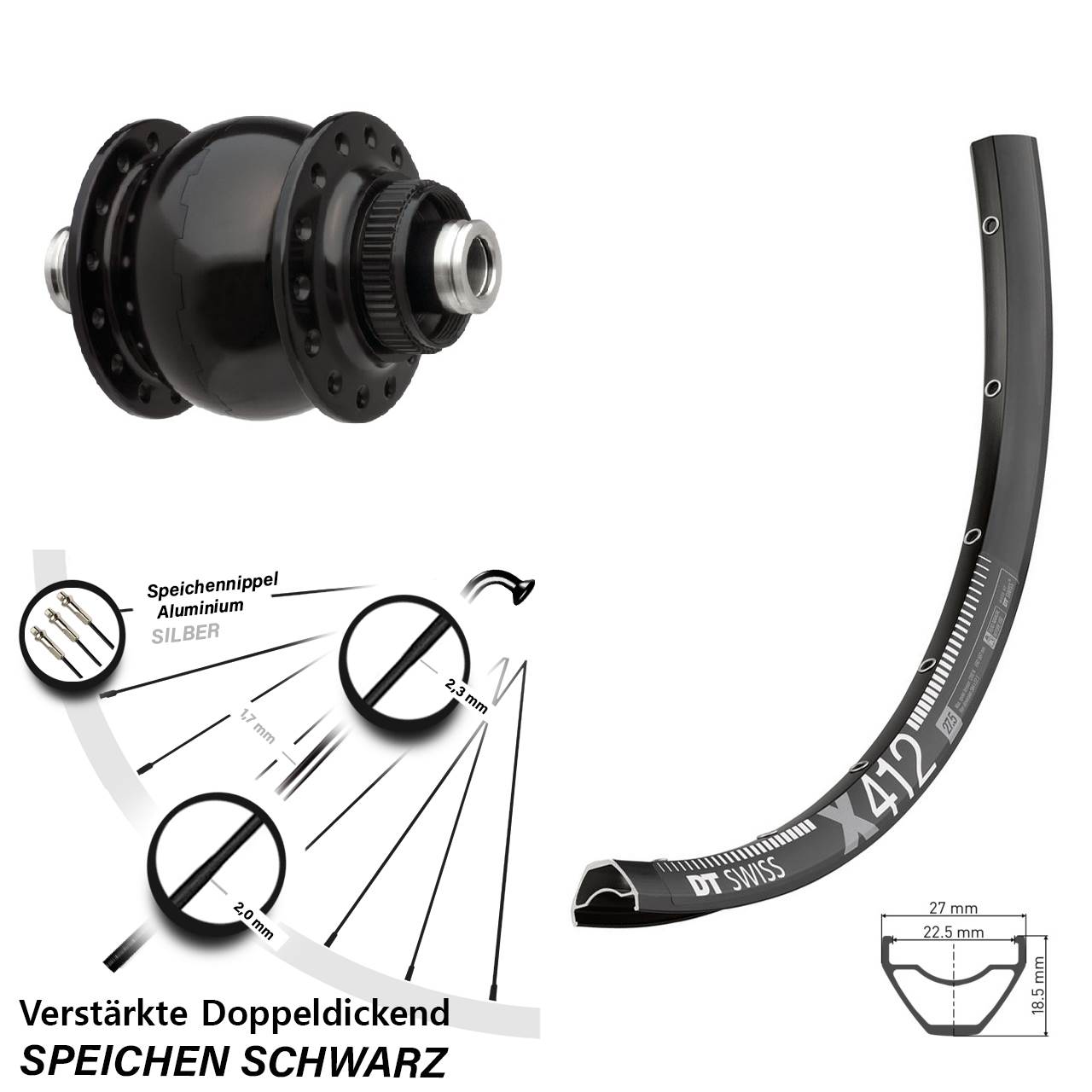 28-29 Zoll DT Swiss X412 SONdelux Dynamo-Vorderrad Centerlock 12x100