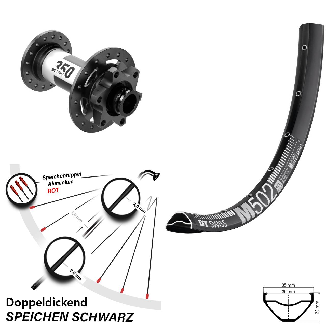 Vorderrad 6-Loch 27,5 Zoll DT Swiss M502-350 15x110 Boost