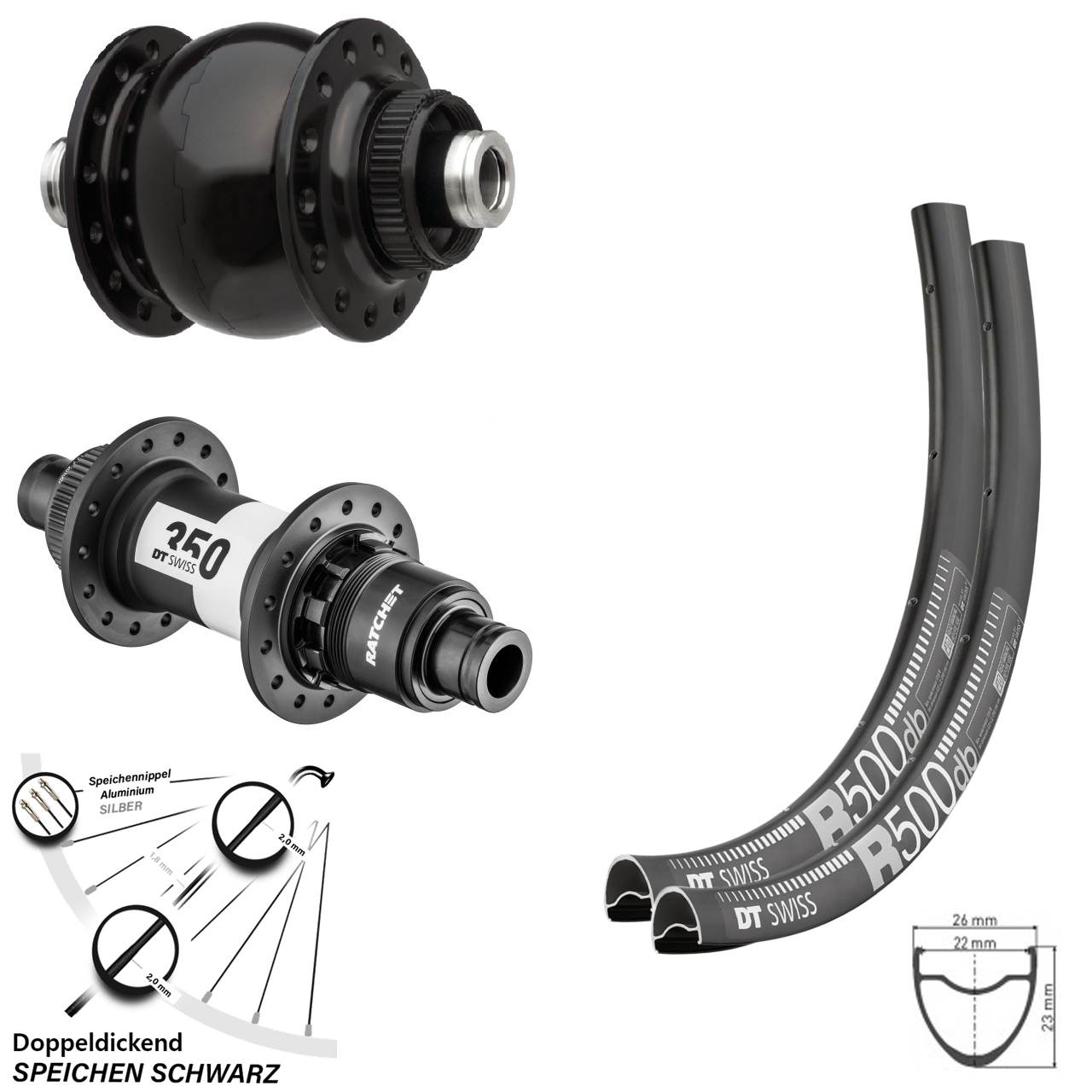 28-29 Zoll DT Swiss R 500-350 Road SON 28 Disc Laufradsatz 12x100/142 XDR 11-12 fach