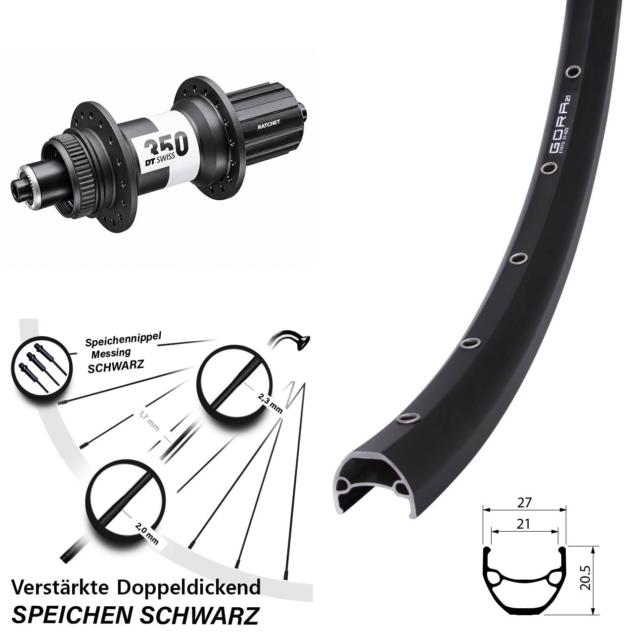 Gora 21 DT Swiss 350 Ratchet 36 29 Zoll Centerlock Hinterrad QR 8-11 fach HG