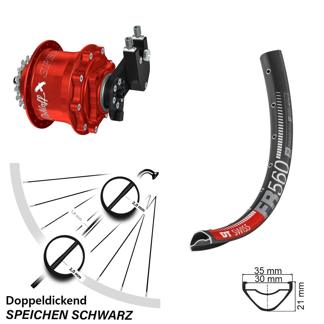 DT Swiss FR560 Rohloff Speedhub CC DB OEM rot 26 Zoll Disc Hinterrrad
