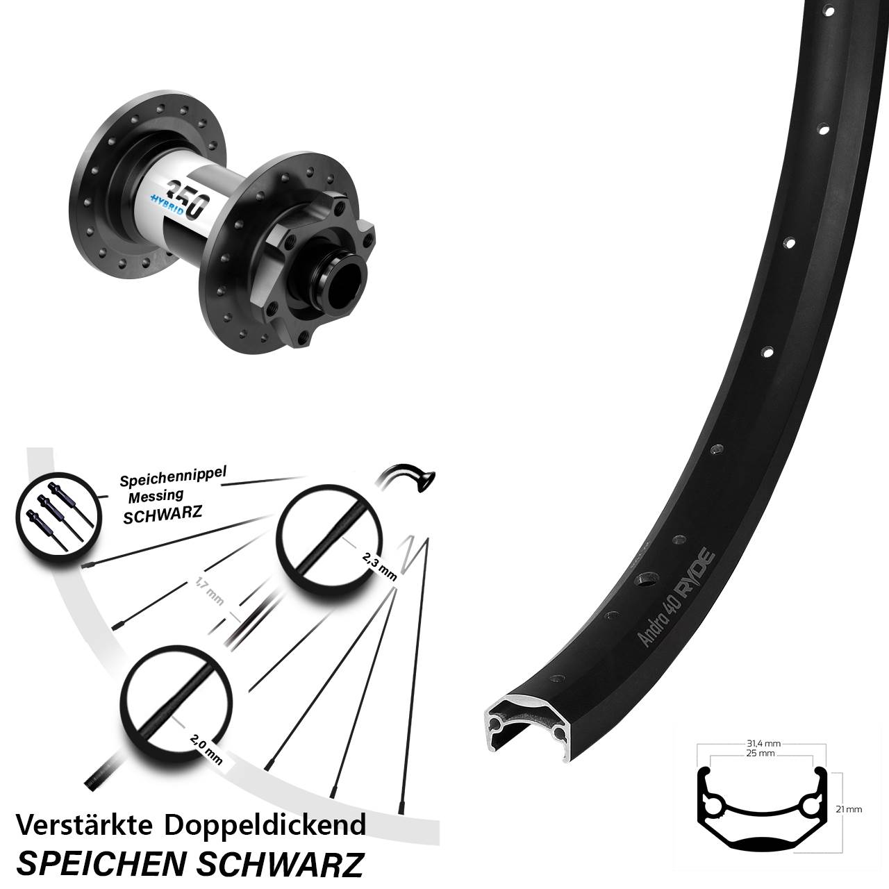 Ryde Andra 40 DT Swiss 350 Hybrid 20 Zoll Vorderrad 6-Loch 15x100