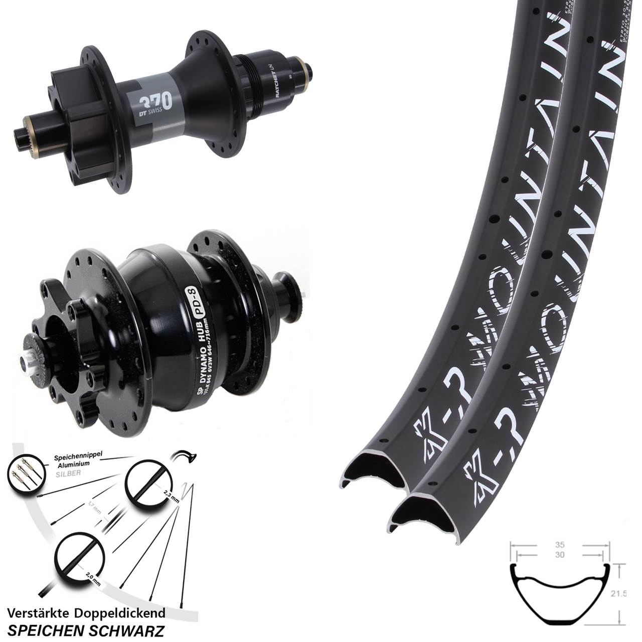 KX R Mountain DT Swiss 370 Shutter PD-8 Disc Laufradsatz 27,5/29 Zoll QR XD schwarz