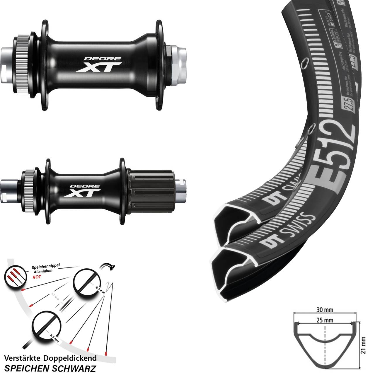 Disc Laufradsatz 27,5 Zoll DT Swiss E512 Shimano FH-M8010-B HB-M8010-B 8-11 fach Boost