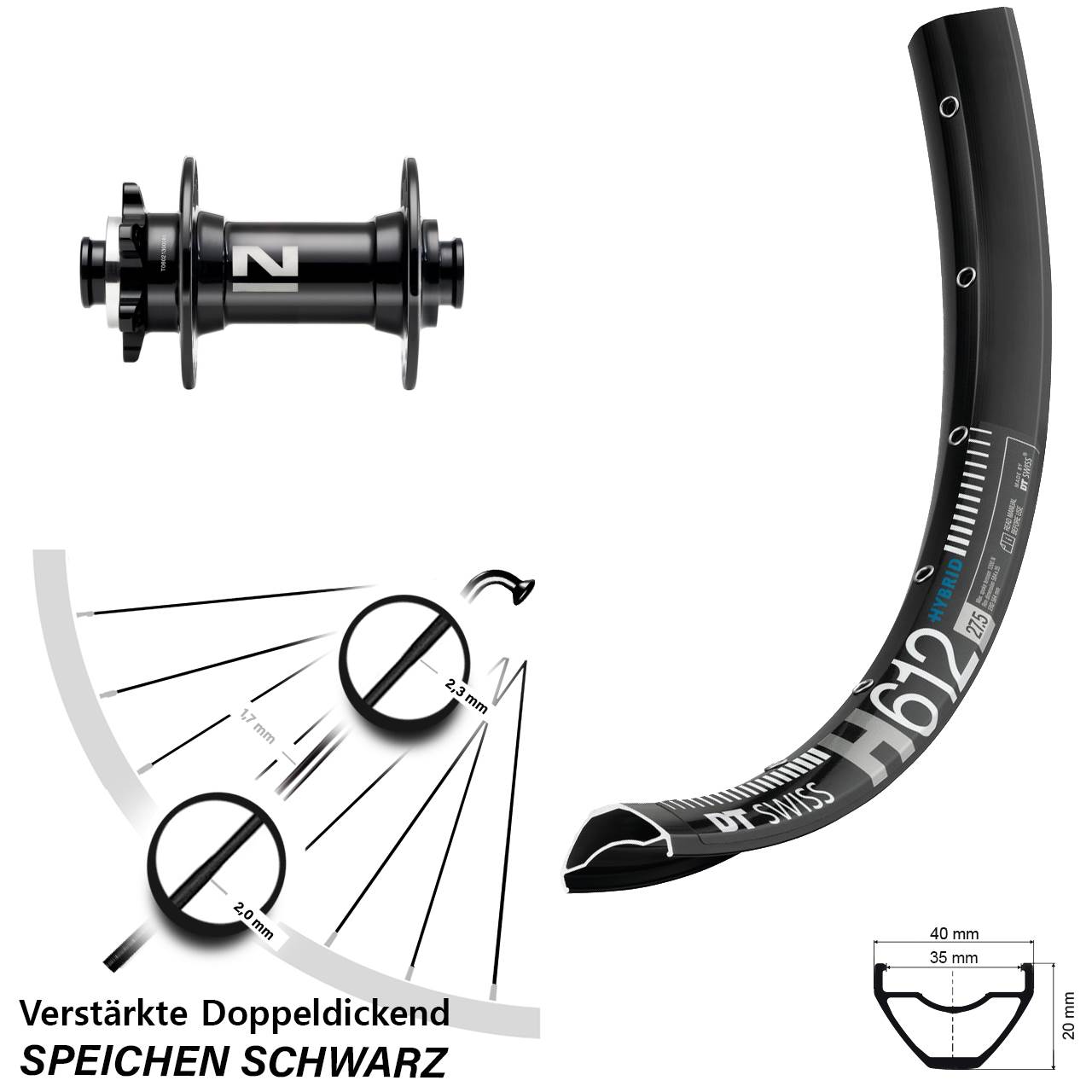 DT Swiss H612 Novatec D041SB 27,5 Zoll Vorderrad 6-Loch 15x110 Boost
