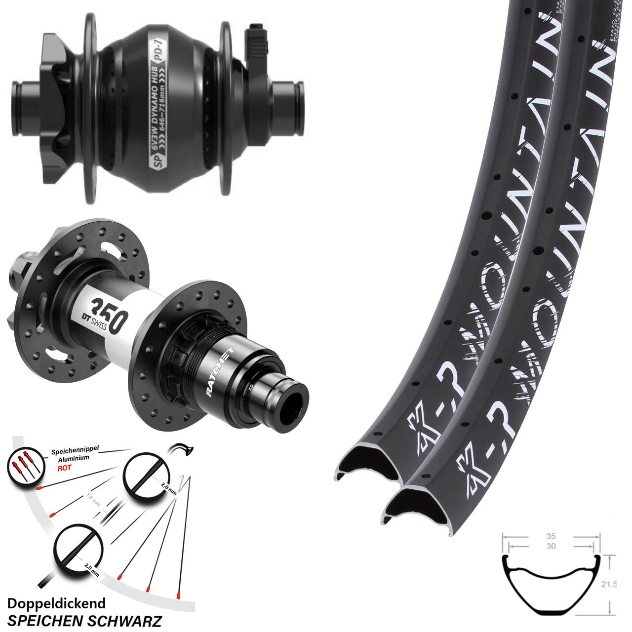 KX-R Mountain 29 Zoll 6-Loch 12x100/142 DT Swiss 350 Shutter PD-7 Dynamo XD