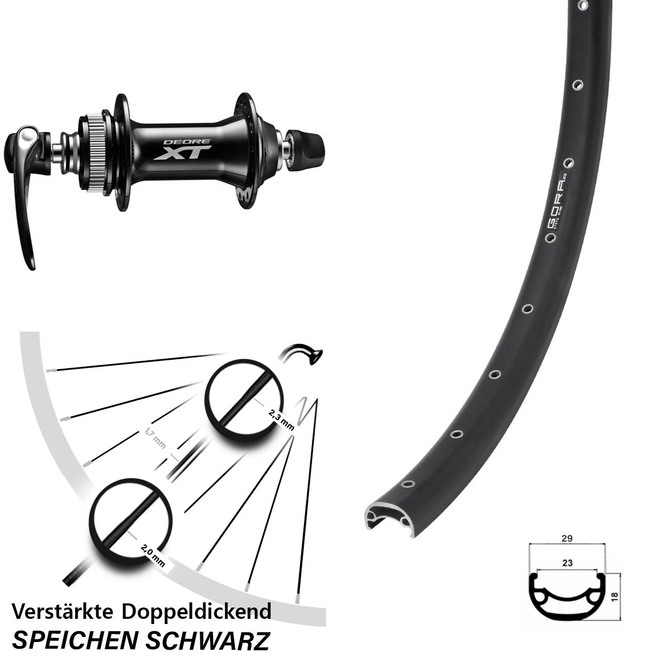 Gora 23 Shimano Deore XT HB-M8000 28-29 Zoll Disc Laufrad für Schnellspanner