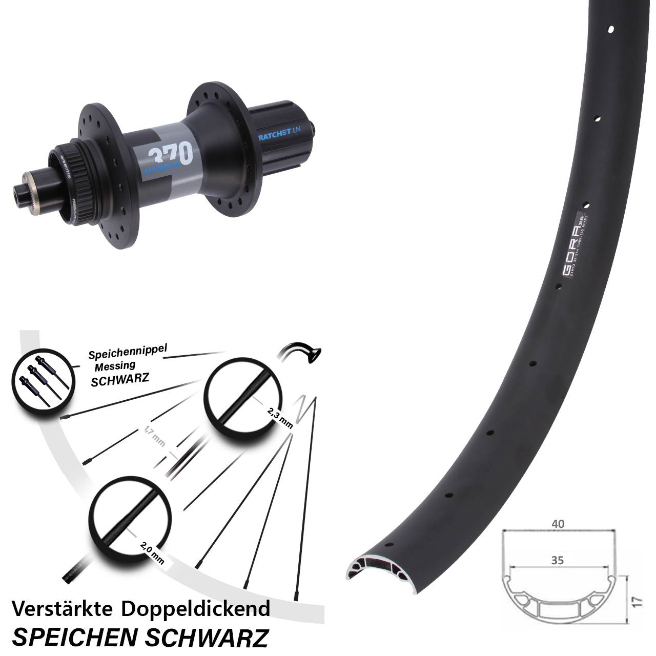 Centerlock Hinterrad QR 27,5 Zoll Gora 35 DT Swiss 370 Hybrid 8-11 fach