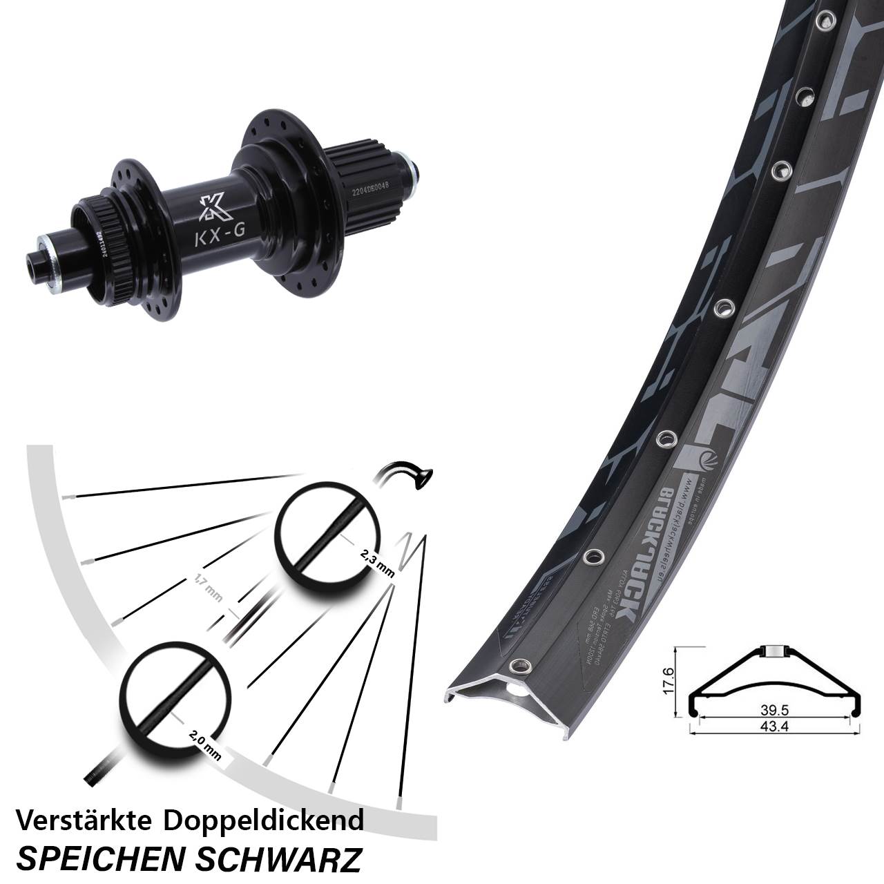 Hinterrad Centerlock QR 27,5 Zoll Rodi Ready 40 KX-GS verstärkt Micro Spline