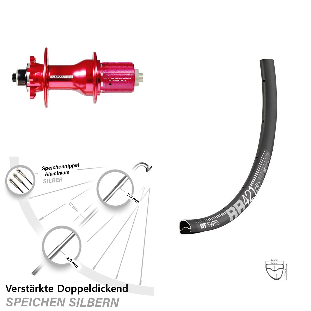 6-Loch Hinterrad für Schnellspanner 28 Zoll DT Swiss RR 421 Novatec D792SB 8-12 fach HG