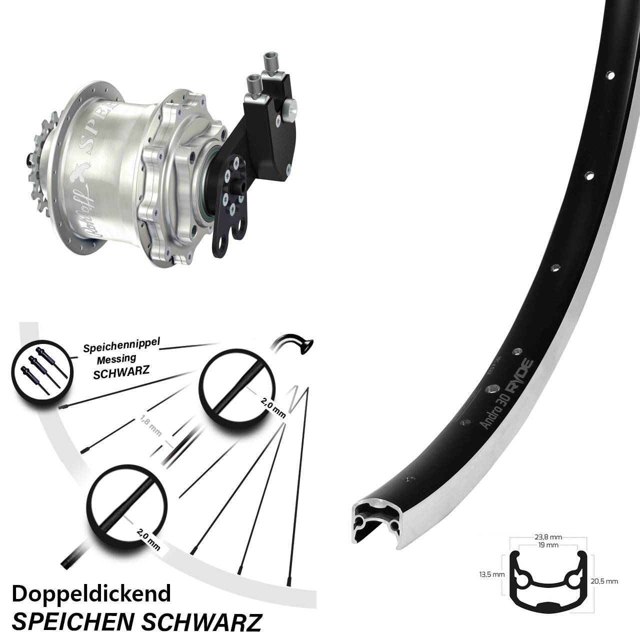 Ryde Andra 30 Hinterrad 28 Zoll mit Rohloff Speedhub CC DB