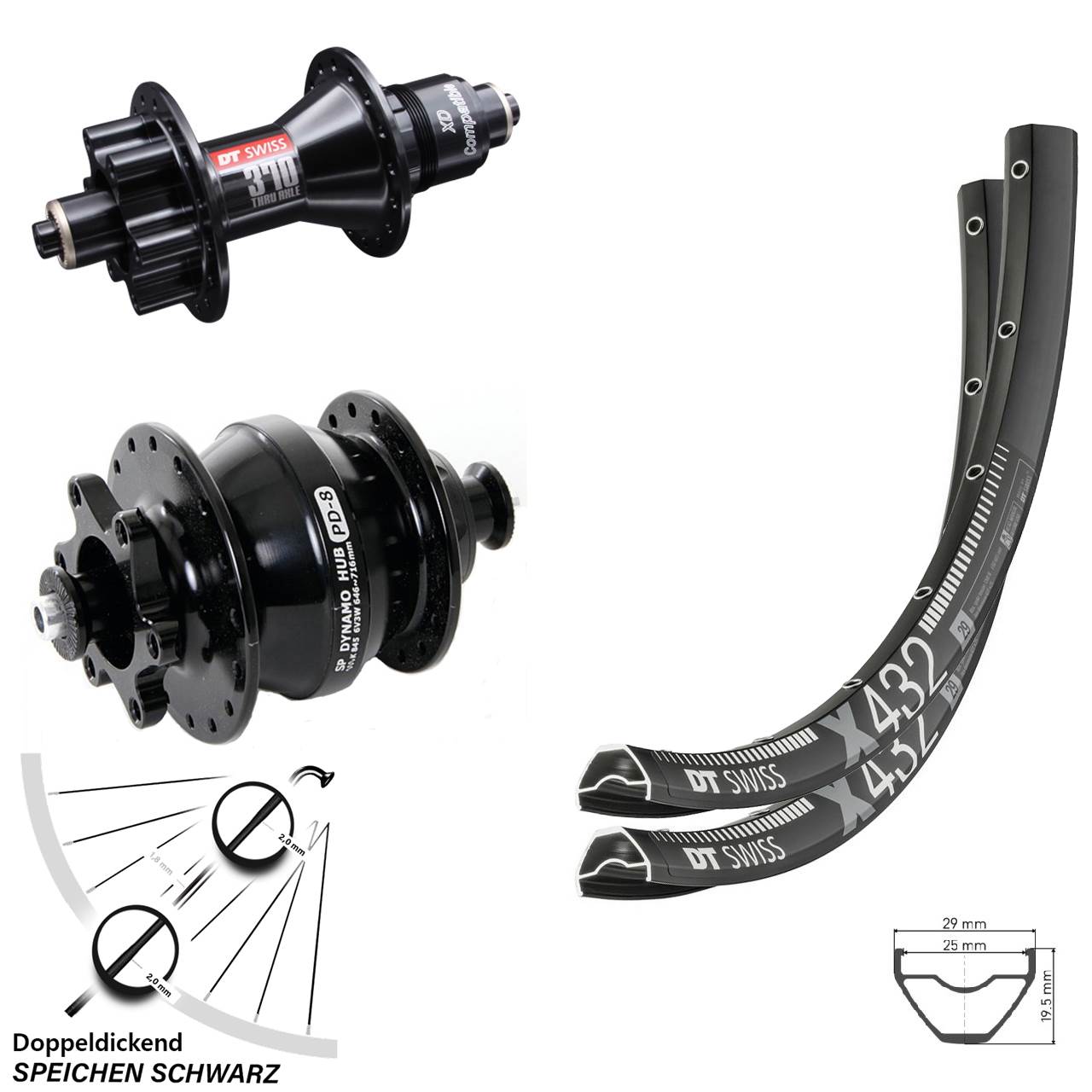 6-Loch Laufradsatz für Schnellspanner 29 Zoll DT Swiss X 432-370 Shutter PD-8 SRAM XD