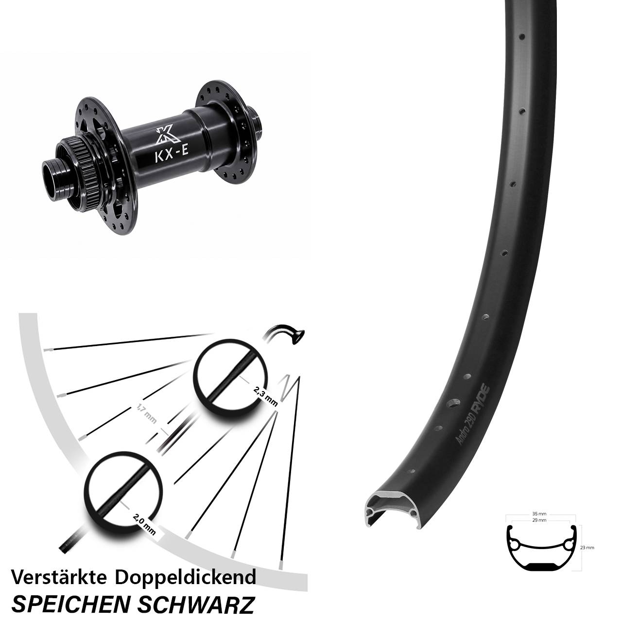 Vorderrad KX-E 15x110 Centerlock Ryde Andra 29 Zoll