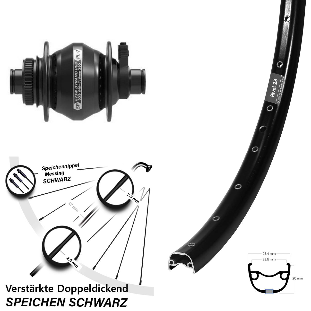 Disc Nabendynamovorderrad 27,5 Zoll Ryde Rival 23 Shutter PL-7 12x100