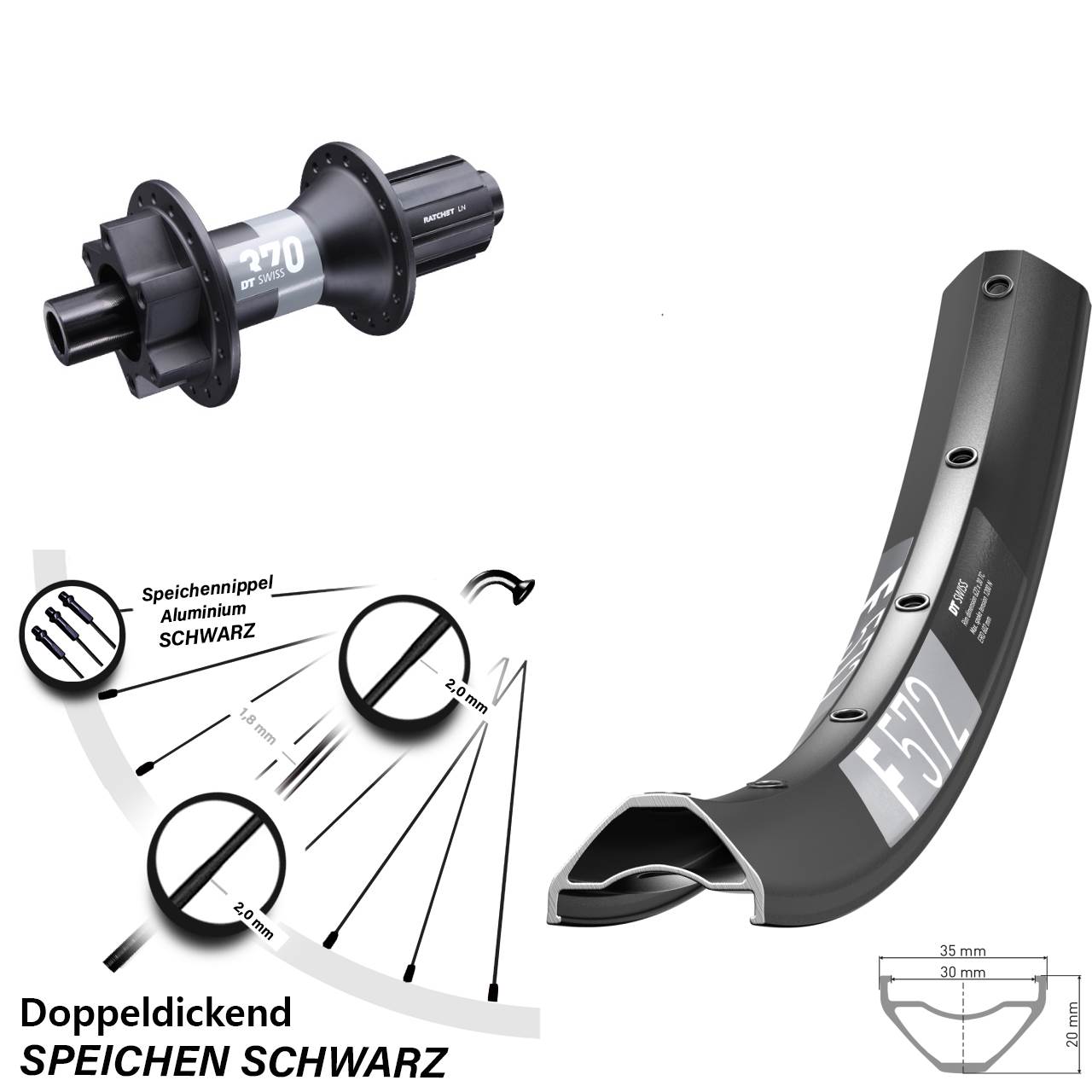 29 Zoll DT Swiss F 572-370 Disc Hinterrad 12x148 8-11 fach HG