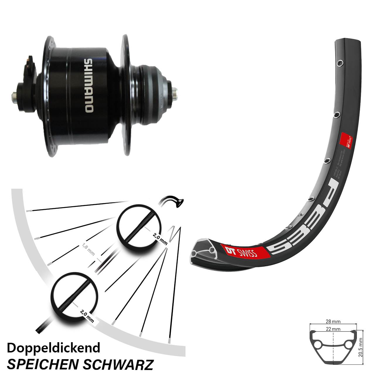 Nabendynamolaufrad Shimano DH-3D72 DT Swiss 533 D 27,5 Zoll