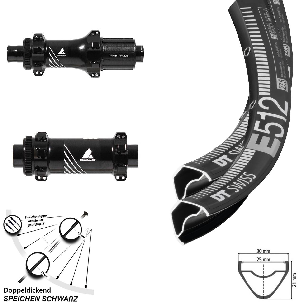 Laufradsatz 29 Zoll DT Swiss E 512 Boost Centerlock Formula Bulls Straightpull 11-fach