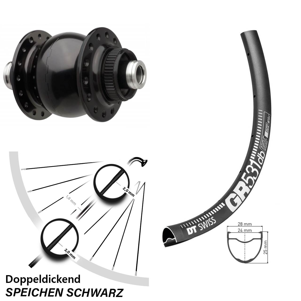 SON 28-12 Boost 110 mm Disc Centerlock DT Swiss GR 531 Gravel Laufrad 27,5 Zoll schwarz