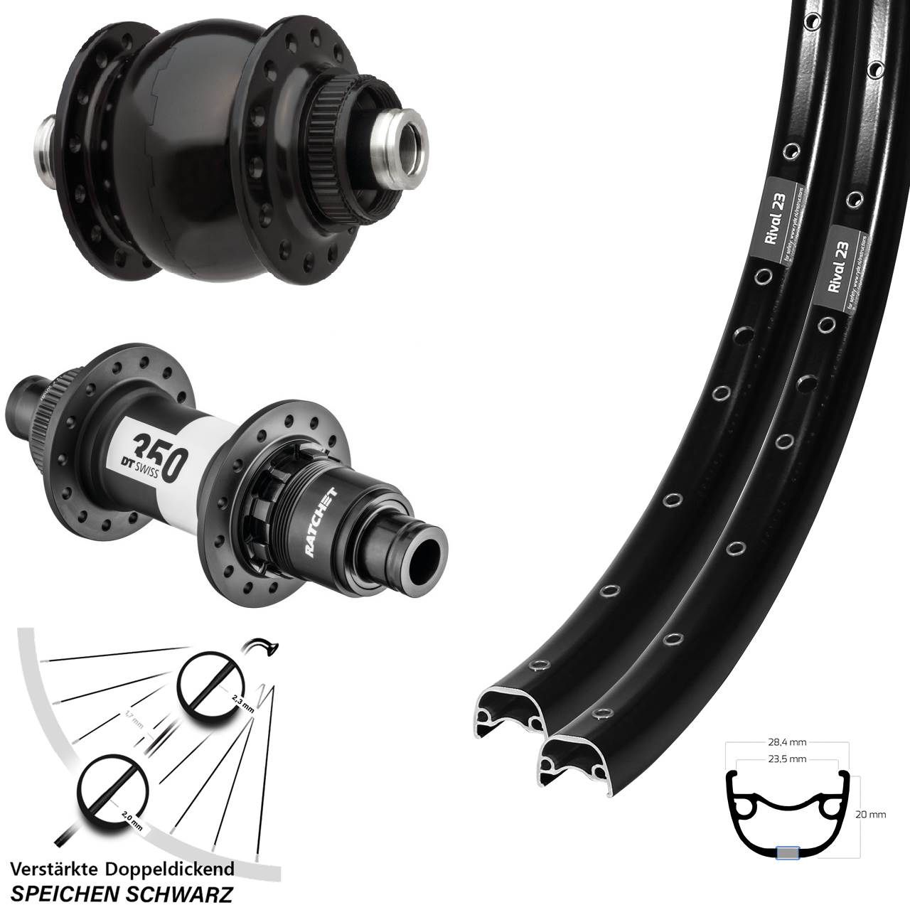 Centerlock Laufradsatz 27,5 Zoll Ryde Rival 23 DT Swiss 350 SON 28 SRAM XD 12x100/142
