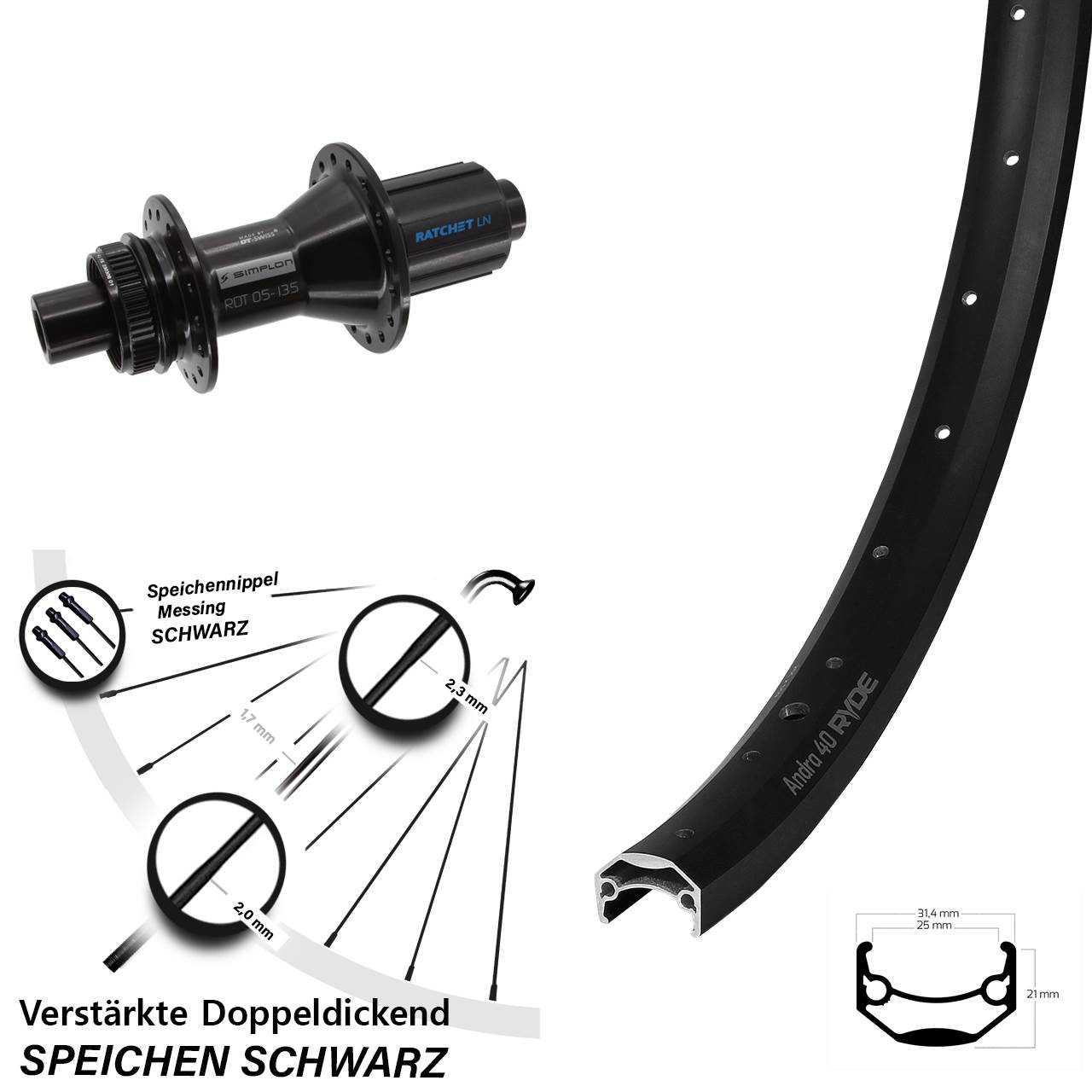 Hinterrad Centerlock 650B Ryde Andra 40 DT Swiss 370 Hybrid 8-11 fach 12x142