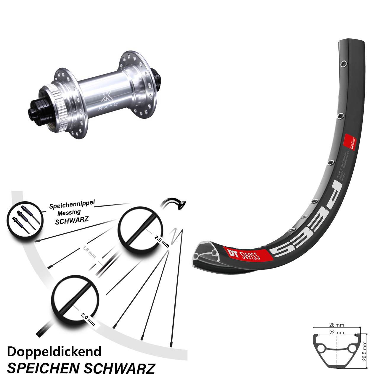 29 Zoll DT Swiss 533D Disc KX-G Centerlock Vorderrad QR
