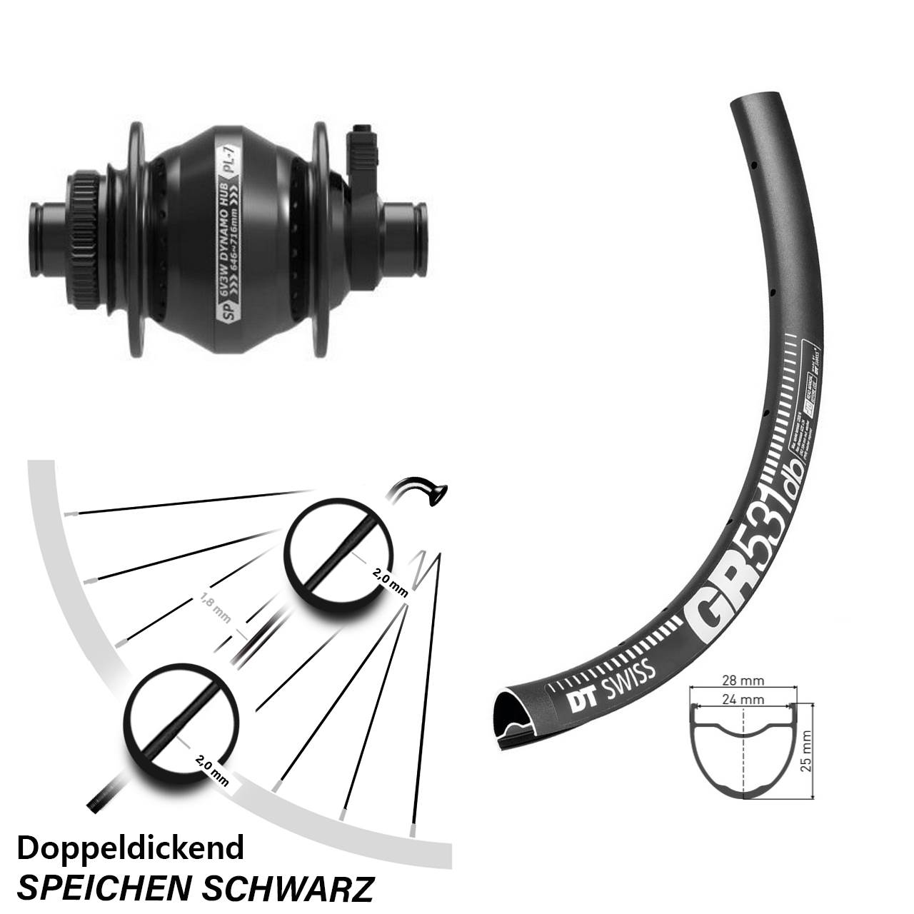 Centerlock Vorderrad mit Dynamo 27,5 Zoll DT Swiss GR 531 Shutter Precision PL-7 12x100