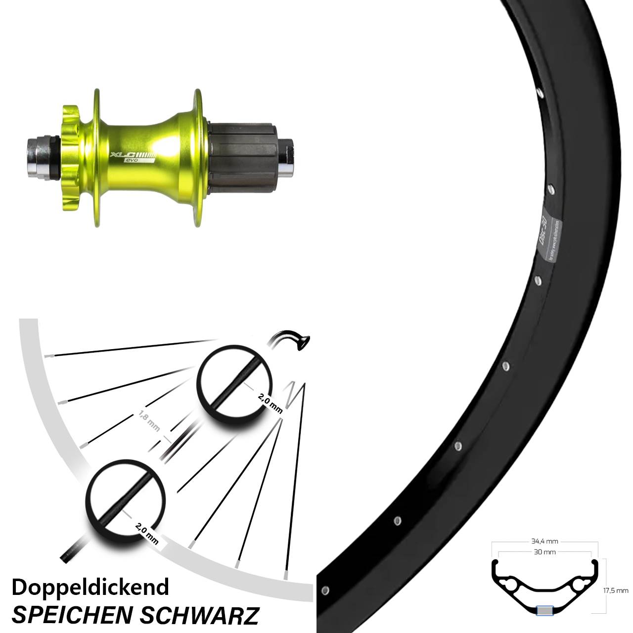Ryde Disc 30 29 Zoll Hinterrad XLC grün 8-11 fach 12x142
