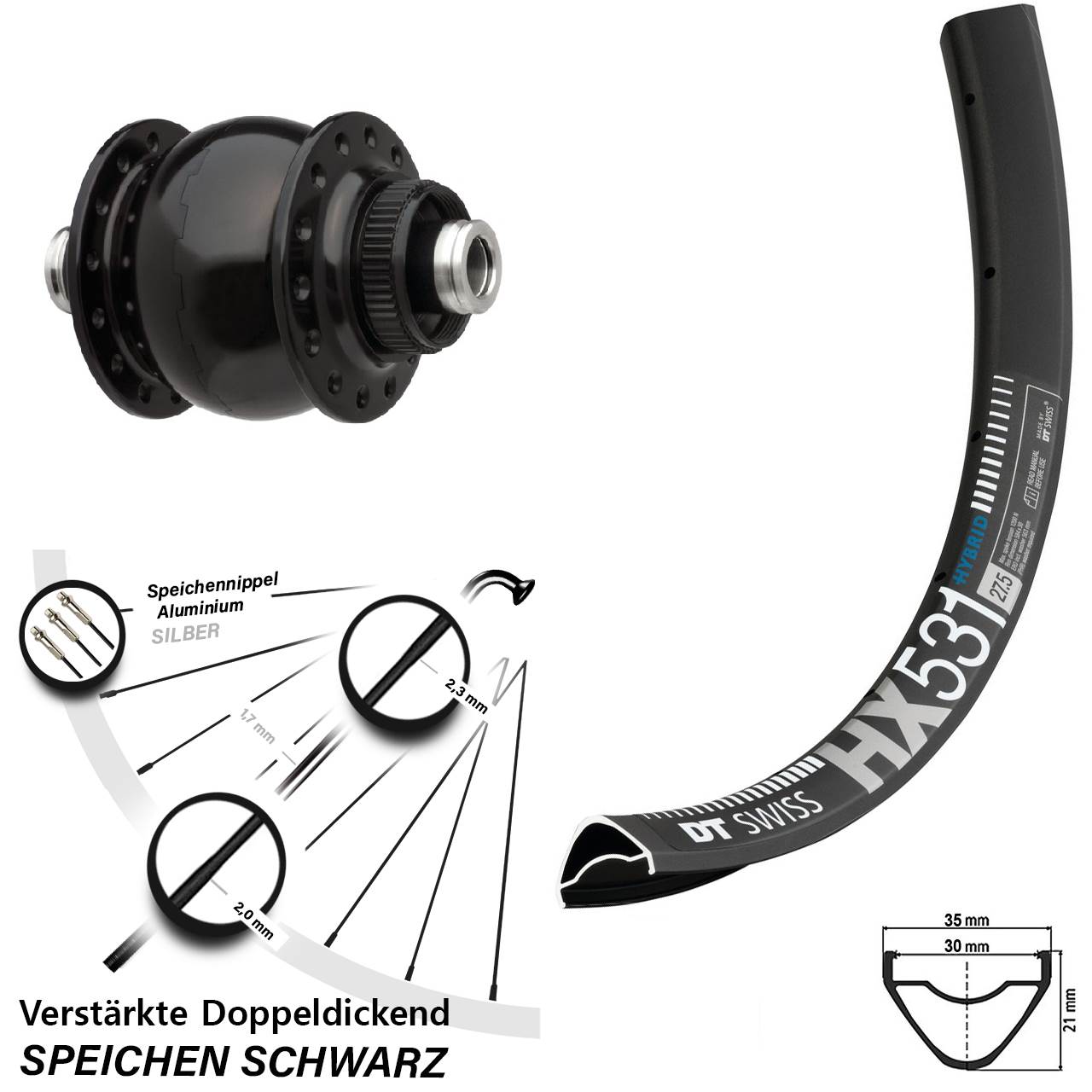 SONdelux DT Swiss HX531 29 Zoll Nabendynamovorderrad Centerlock 12x100