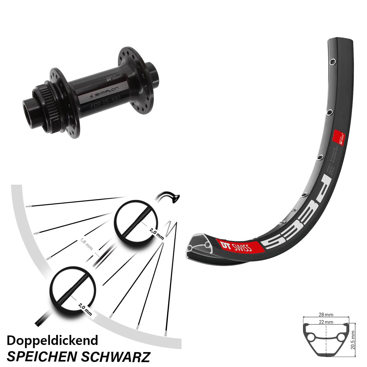 Disc Laufrad 15x100 28 Zoll DT Swiss 533 D 370