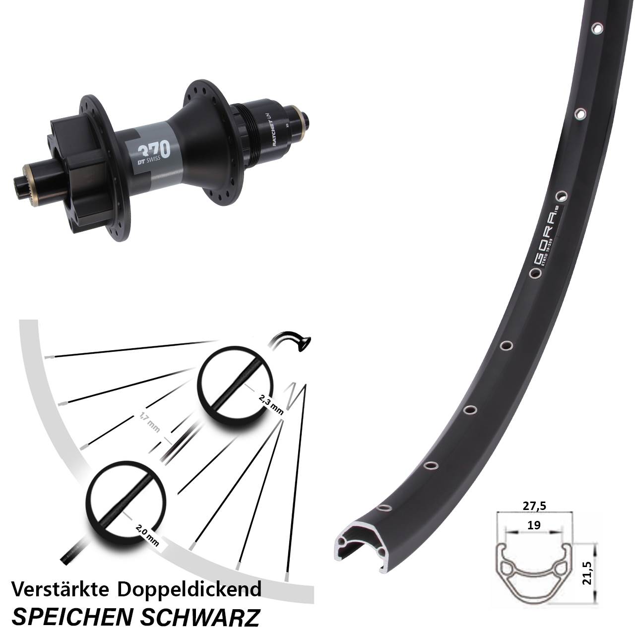 Disc Laufrad für Schnellspanner 26 Zoll Gora 19 DT Swiss 370 SRAM XD