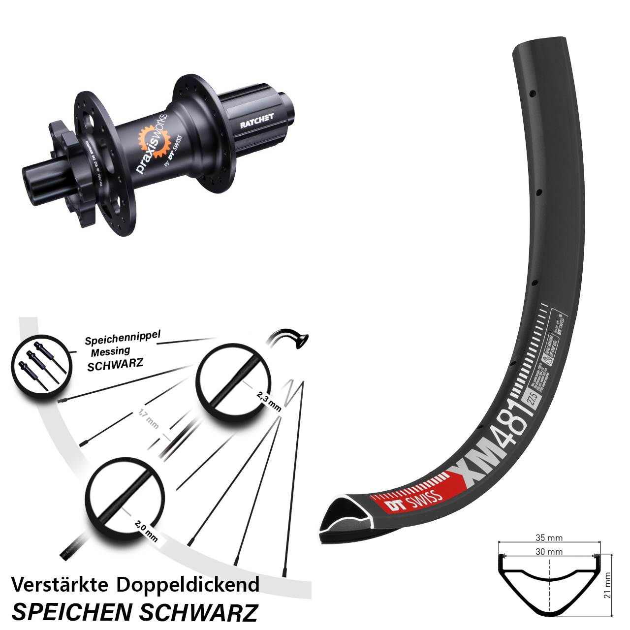 DT Swiss XM 481-350 27,5 Zoll Disc Hinterrad 12x142 8-11 fach HG