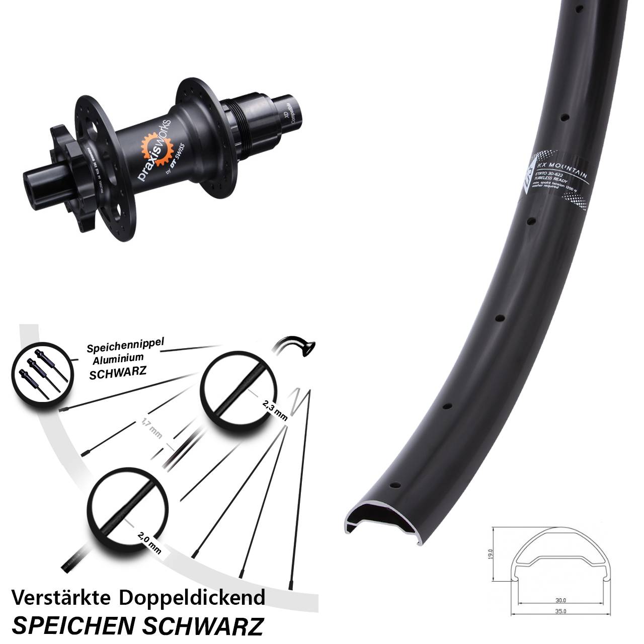Disc Laufrad 12x142 29 Zoll KX Mountain TR DT Swiss 350 Ratchet 36 XD