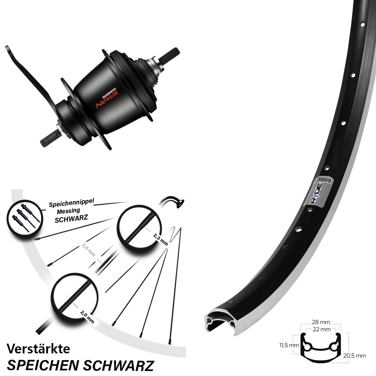27,5 Zoll Hinterrad Ryde Andra 35 Shimano Nexus SG-C3001 7 Gang Rücktritt schwarz
