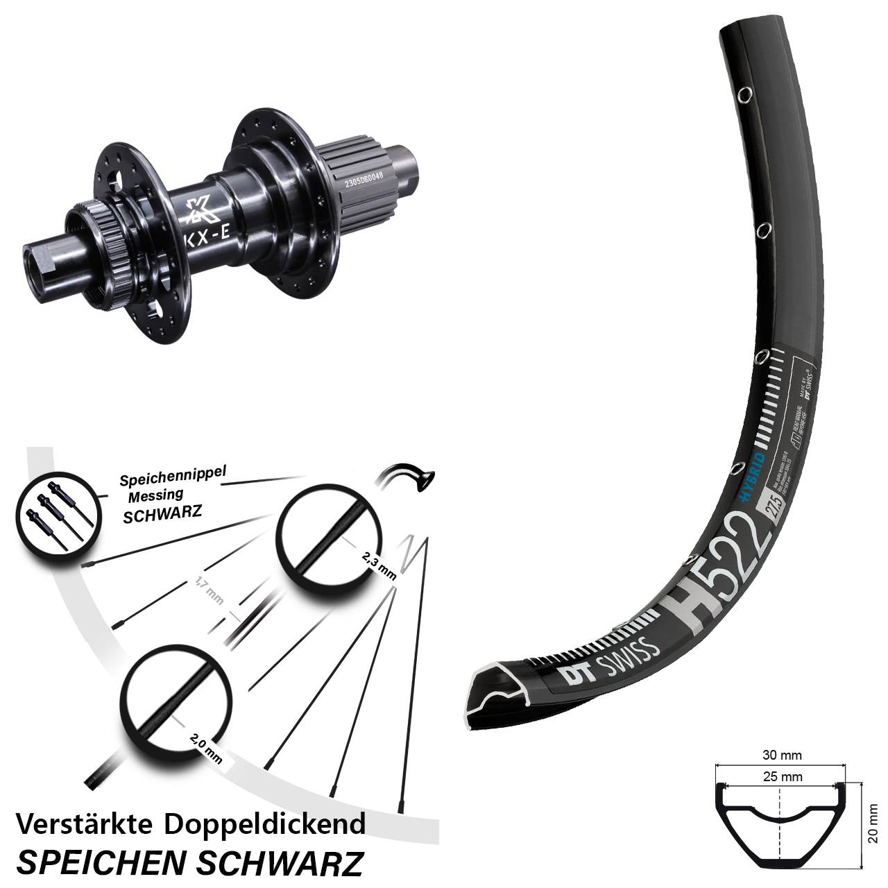 28-29 Zoll DT Swiss H 522 KX-E Centerlock Hinterrad 12x142 Shimano Micro Spline