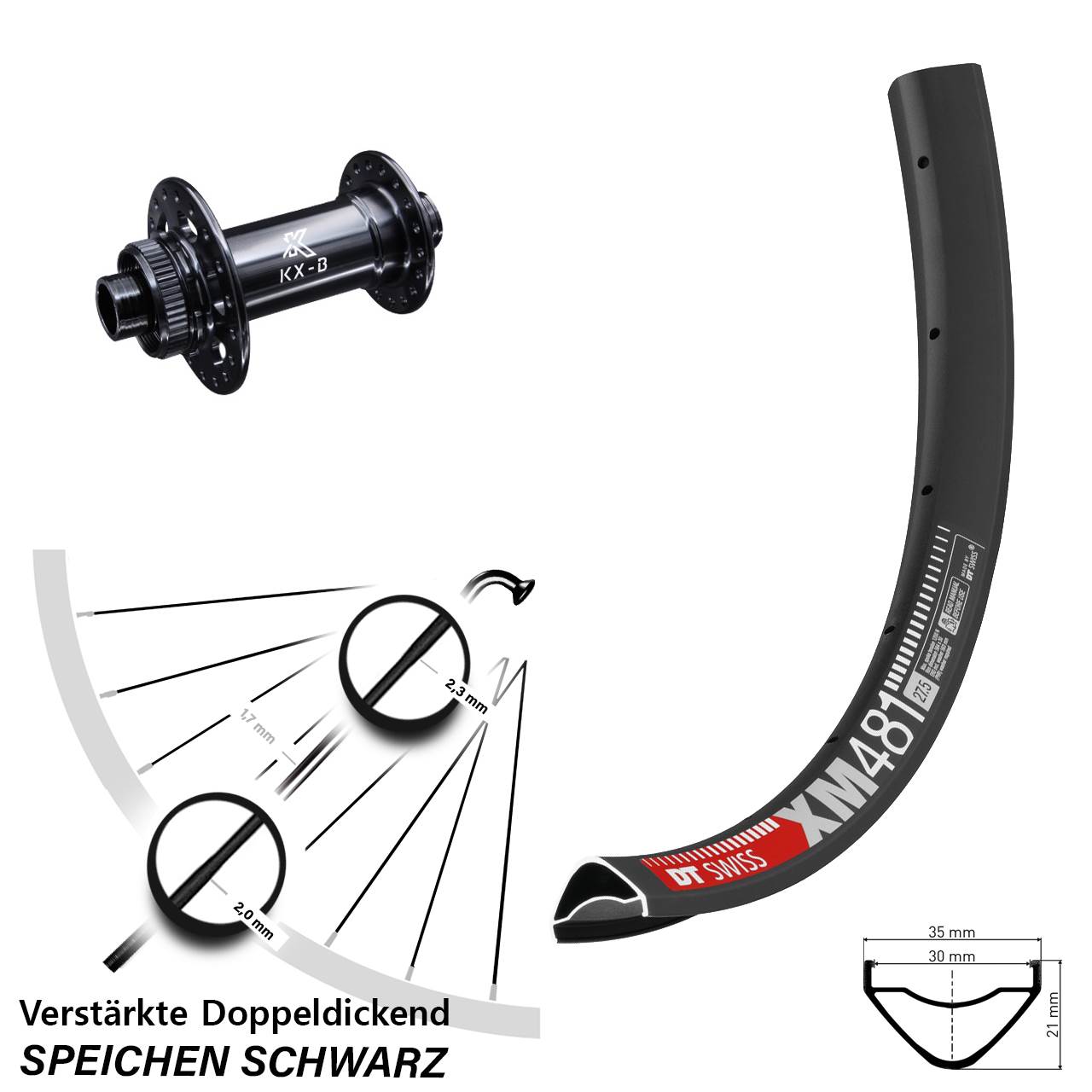29 Zoll DT Swiss XM481 KX-B Centerlock Vorderrad 15x110 Boost