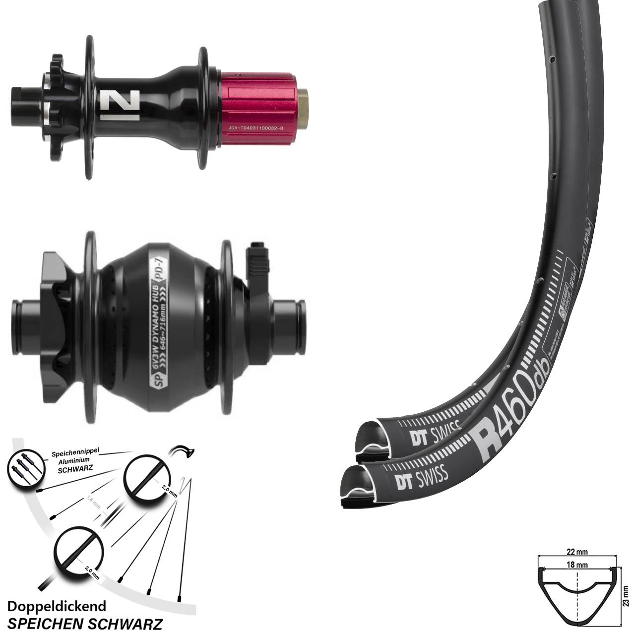 28 Zoll Laufradsatz Dynamo Road Disc Shutter PD-7 Steckachse Novatec 11-fach DT Swiss R460