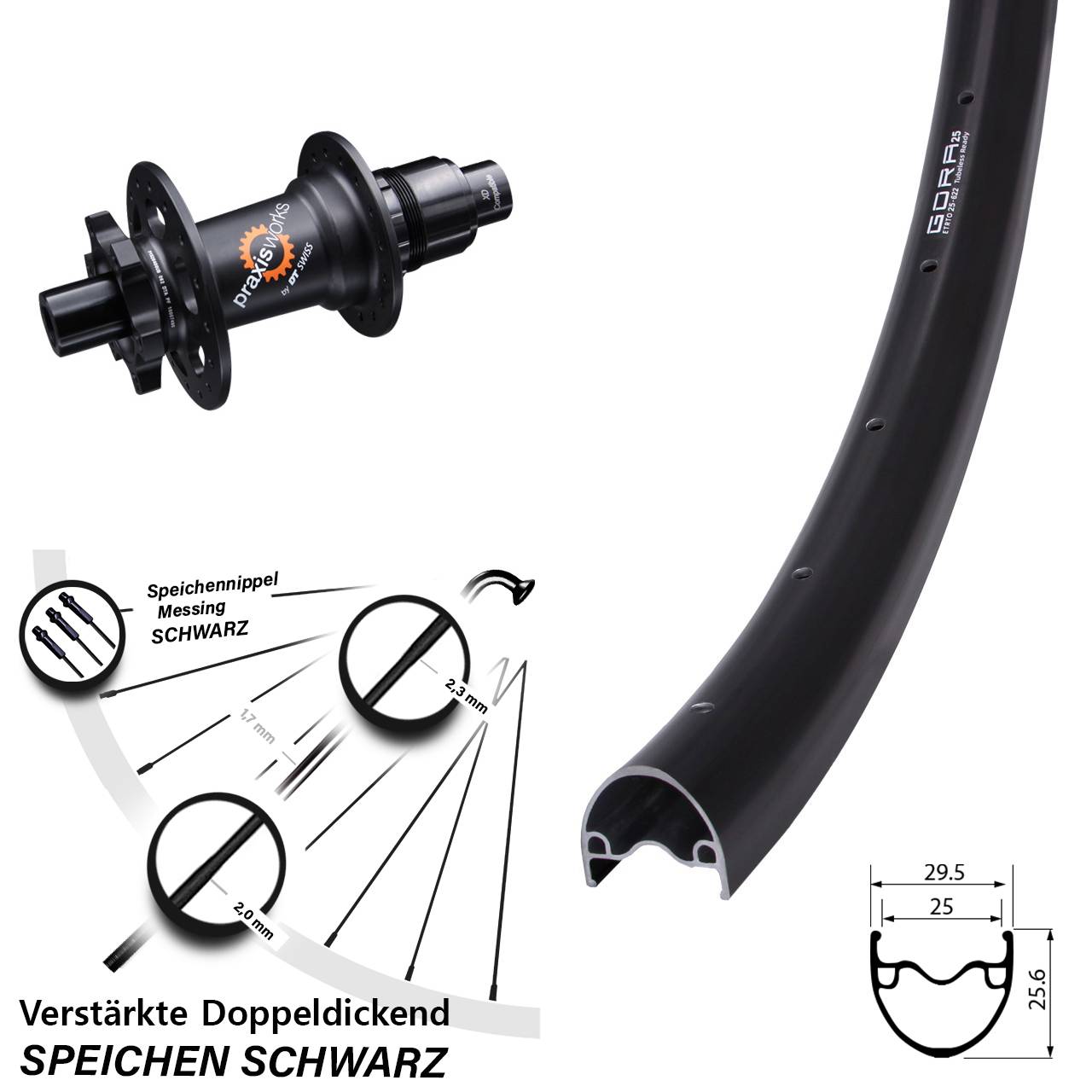 Hinterrad 6-Loch 12x142 28 Zoll Gora 25 DT Swiss 350 SRAM XD