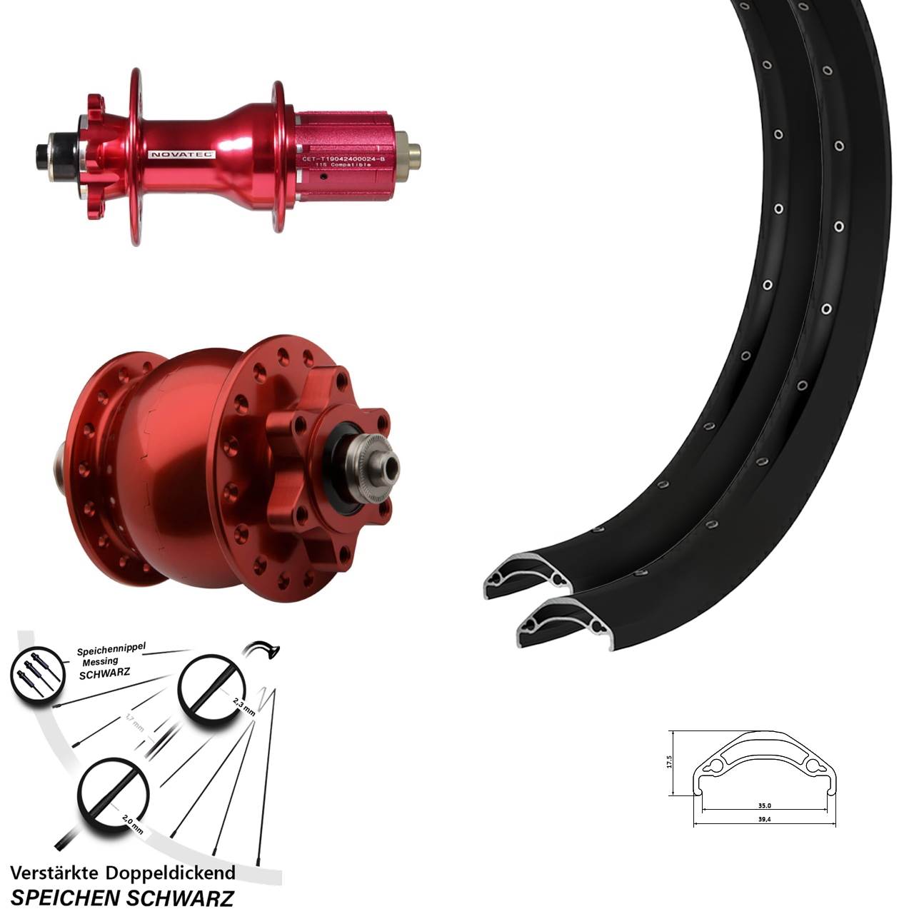 Laufradsatz 6-Loch QR 29 Zoll Ryde Disc 35 Novatec D792SB SON 28 rot 8-12 fach