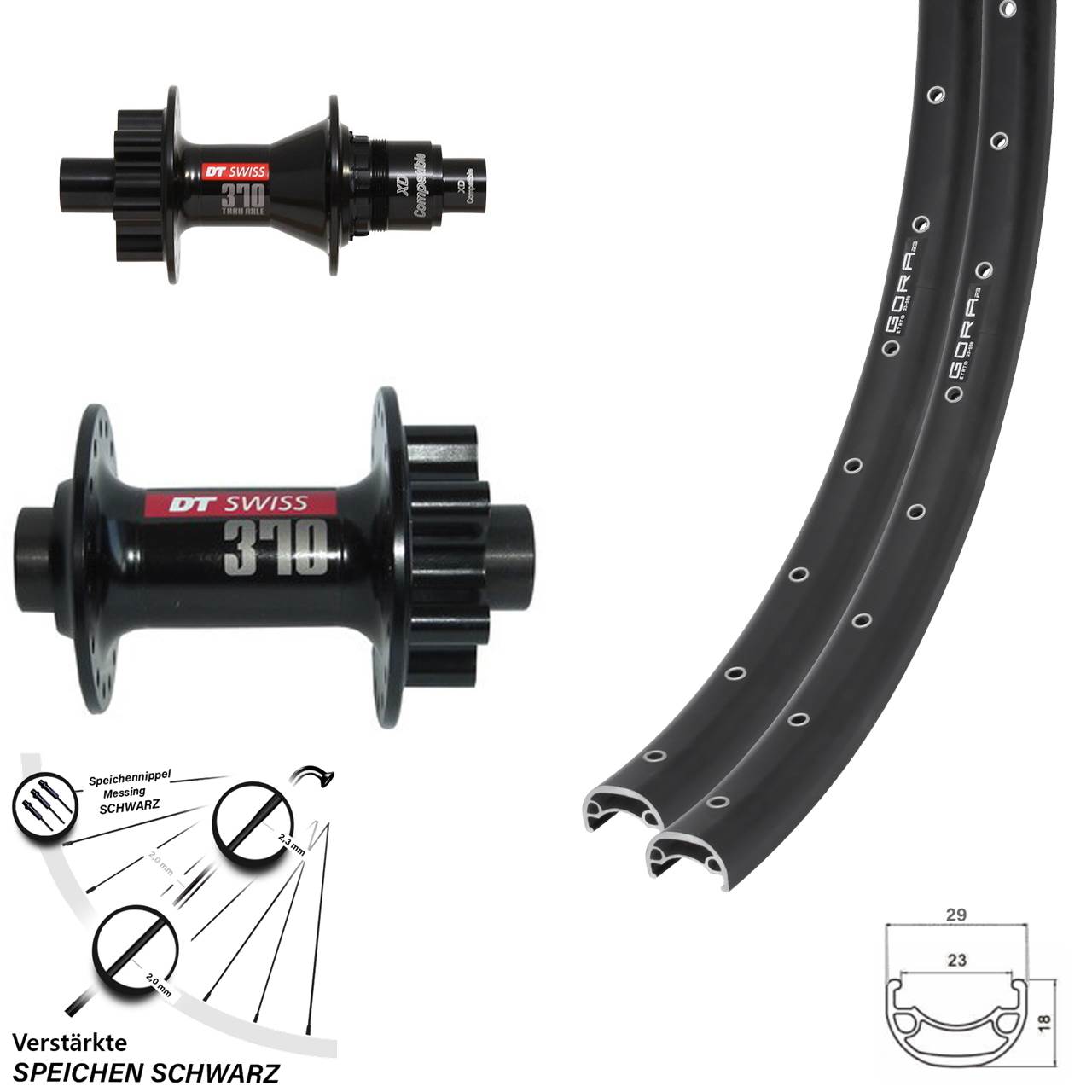 Laufradsatz 6-Loch 15x100 12x142 26 Zoll Gora 23 DT Swiss 370 XD