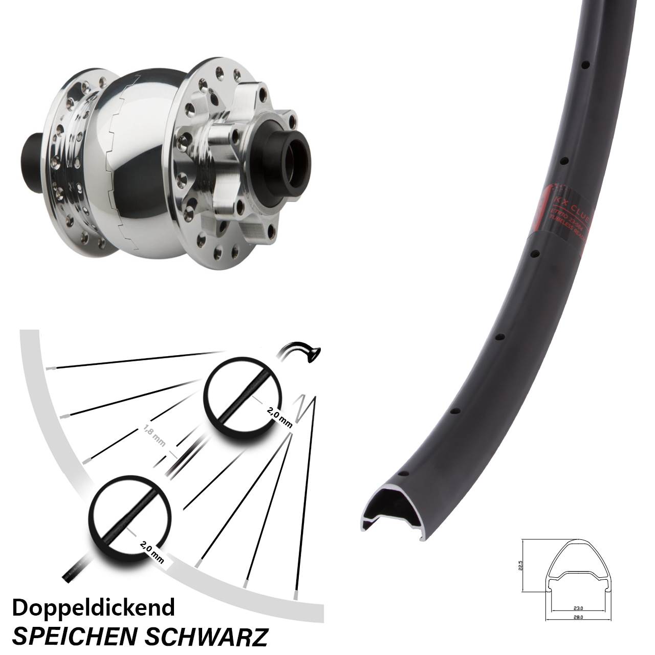 Nabendynamovorderrad 6-Loch 15x100 27,5 Zoll KX Clue SON 28