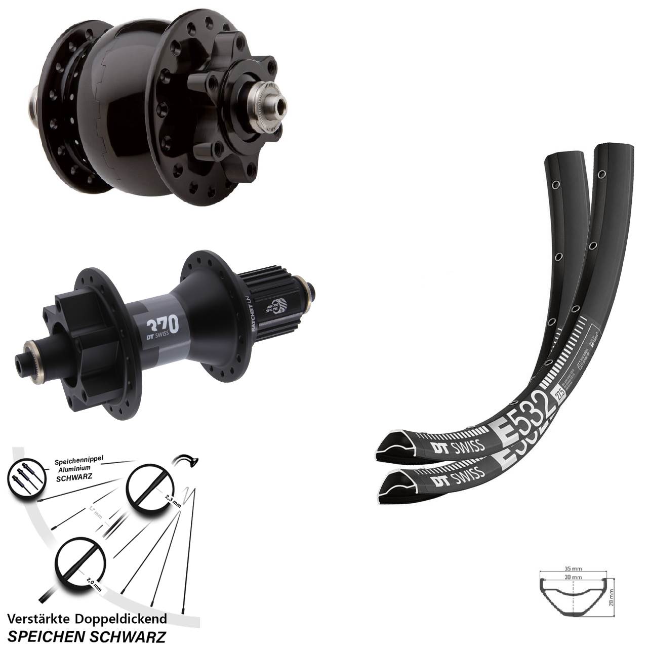 6-Loch Laufradsatz QR 29 Zoll DT Swiss E 532-370 SON 28 Micro Spline