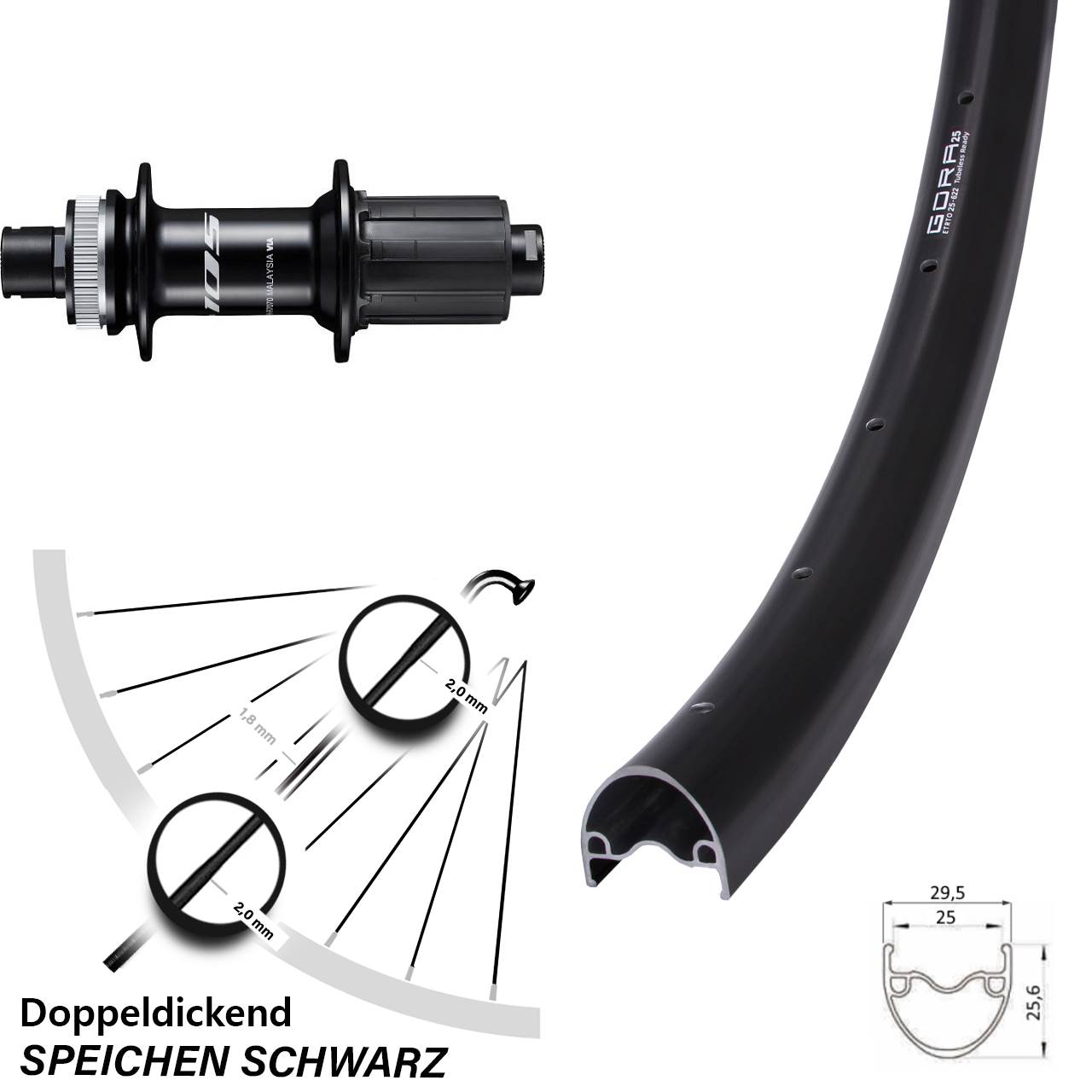Disc Laufrad 12x142 28 Zoll Gora 25 Shimano FH-R7070 8-12 fach HG