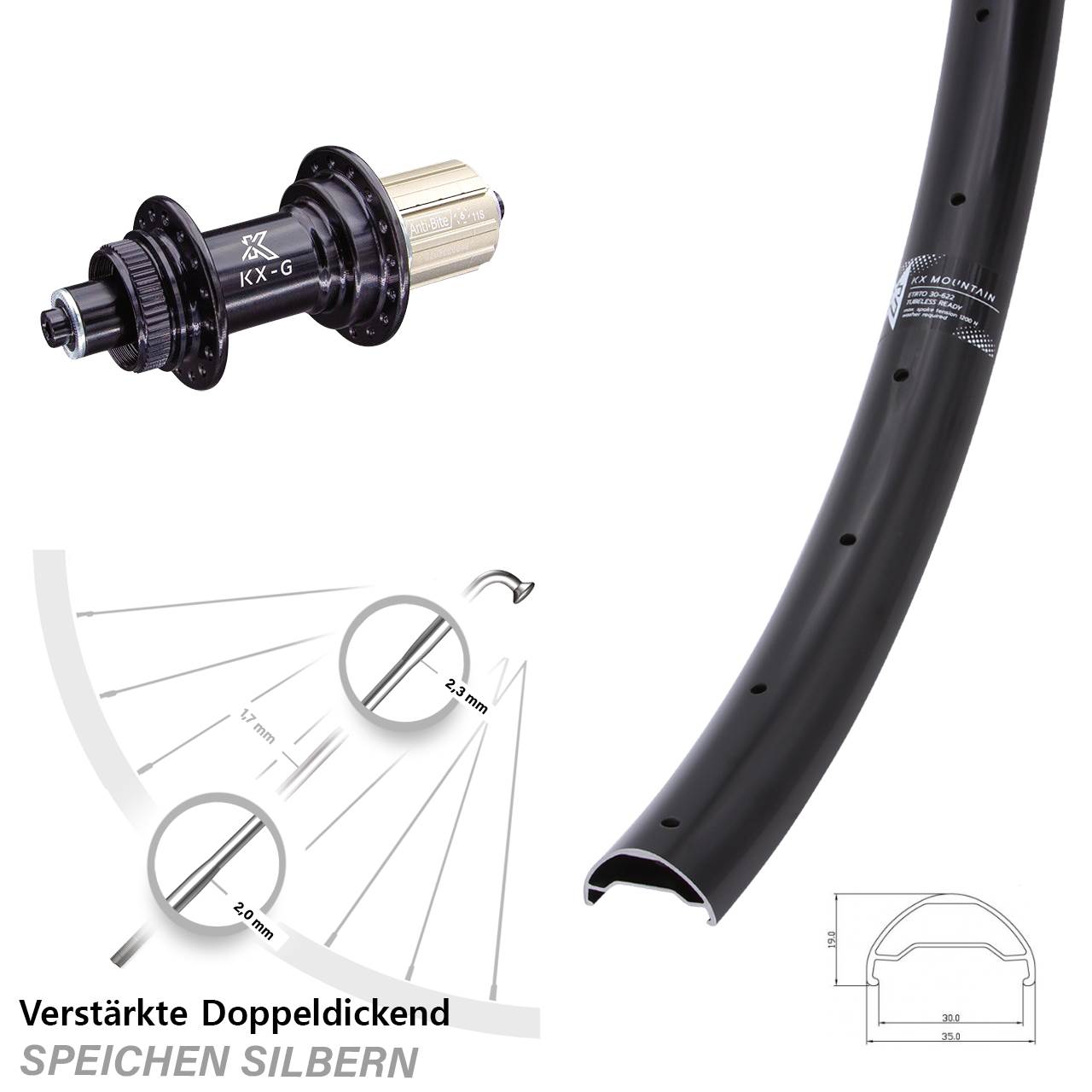 Centerlock Hinterrad für Schnellspanner 29 Zoll KX-G Mountain 8-12 fach